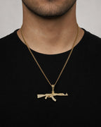Male model wearing 10K AK-47 Gun Diamond Pendant