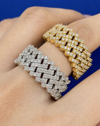 14K Double Cuban Link Diamond Ring styled photo