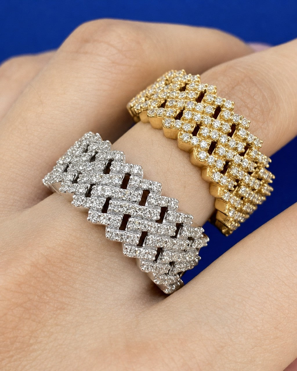 14K Double Cuban Link Diamond Ring styled photo