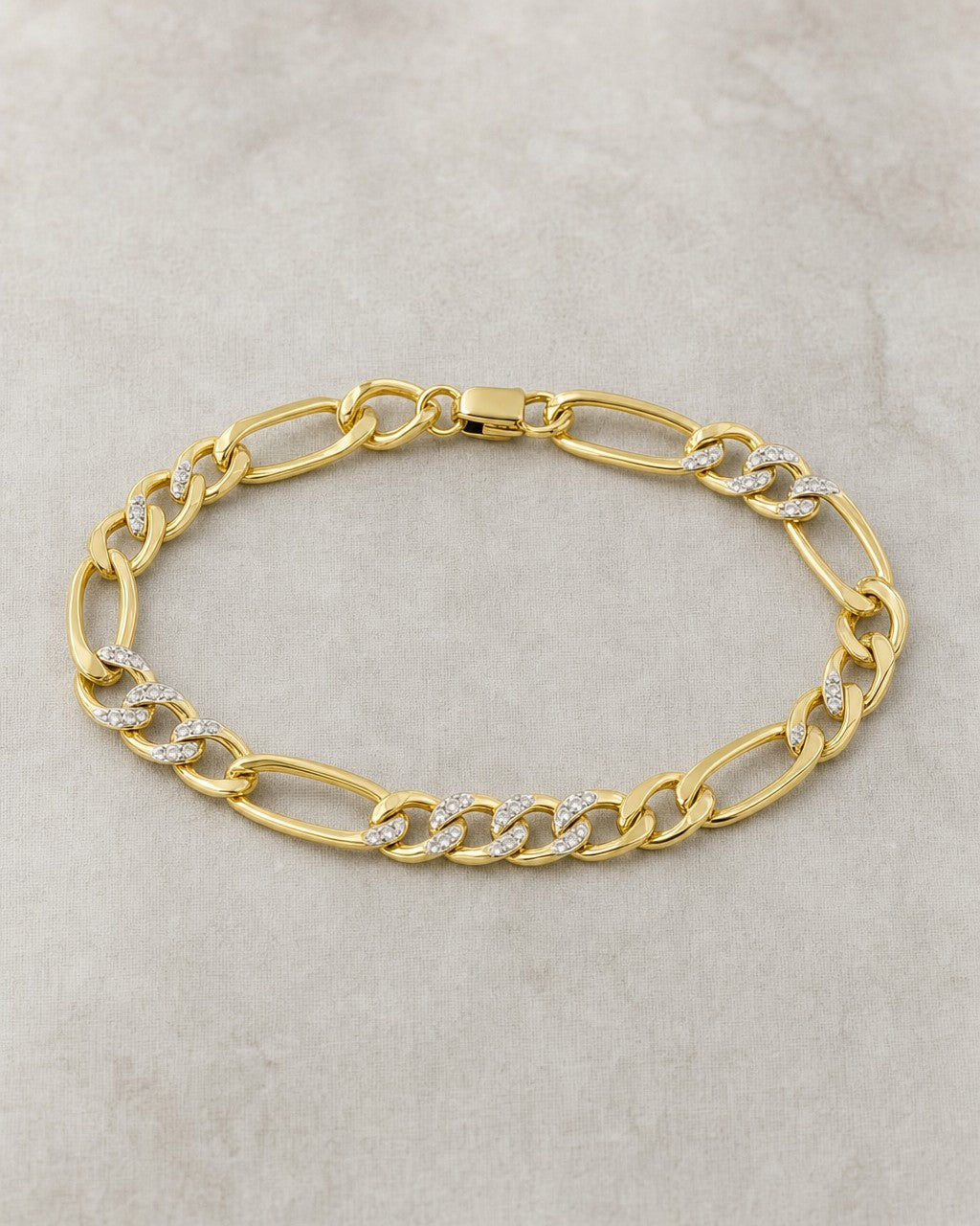 10K Two-Tone Figaro Link Anklet styled photo
