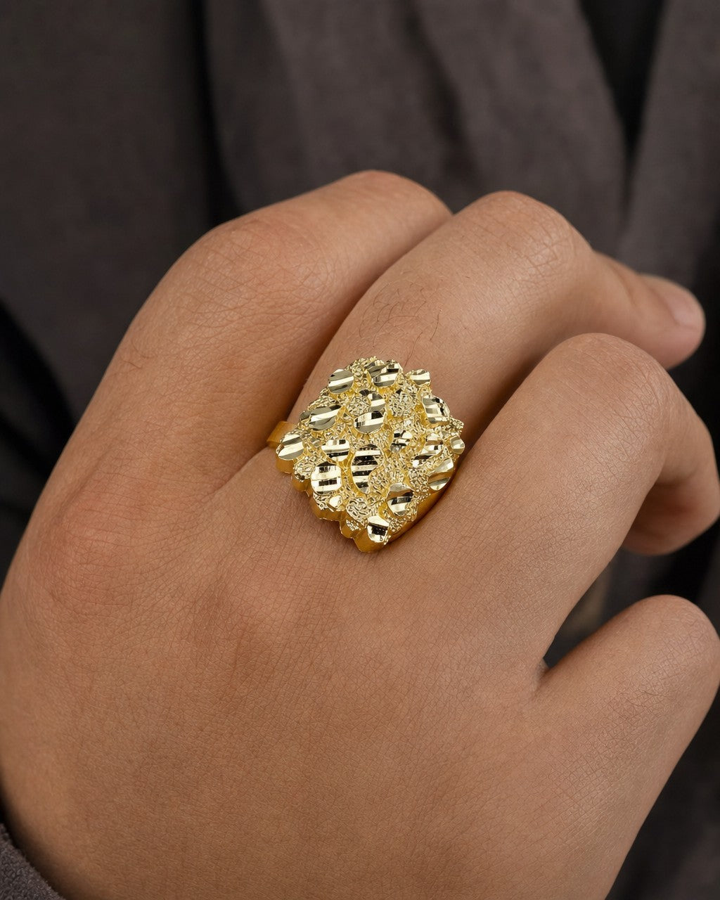 Male model wearing 10K Gold Nugget Ring