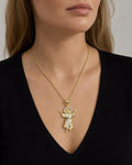 Female model wearing 10K Baby Jesus Pendant
