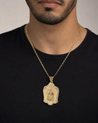 Male model wearing 10K Saint Barbara Pendant