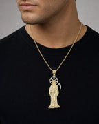 Male model wearing 10K Santa Muerte Grim Reaper Pendant