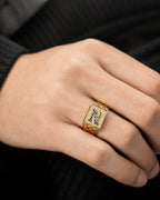 Male model wearing 10K Initial Letter Square Block Ring