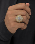 Male model wearing 14K Diamond Baguette Signet Dome Ring