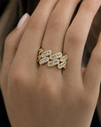 Female model wearing 14K Eternity Cuban Link Diamond Ring