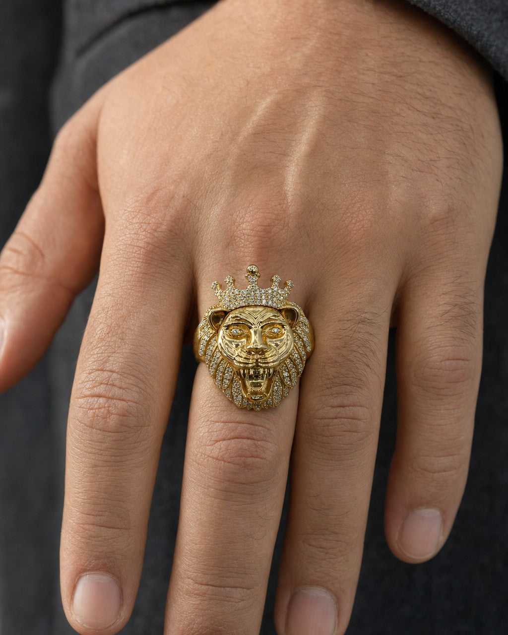 Male model wearing 14K King of the Jungle Diamond Ring