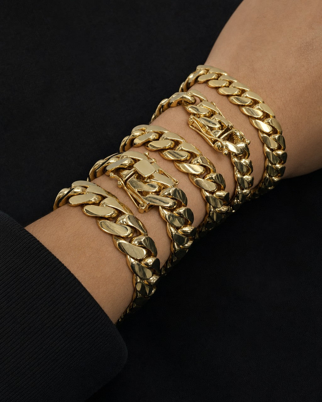 Male model wearing 14K Solid Gold Cuban Link Bracelet