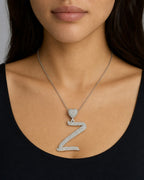 Female model wearing 14K Initial Z Script Heart Diamond Pendant