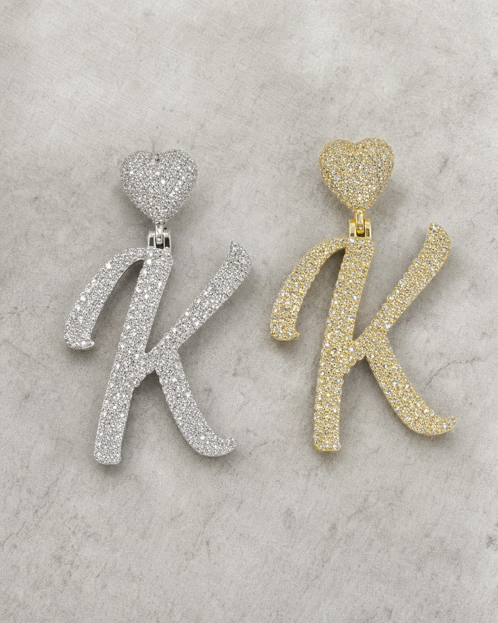 14K Initial K Script Heart Diamond Pendant styled photo