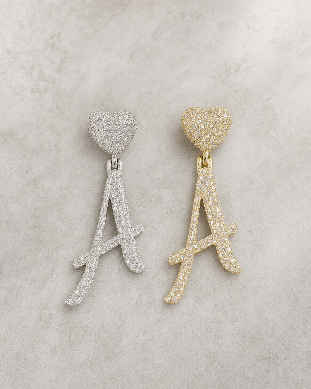 14K Initial A Script Heart Diamond Pendant styled photo