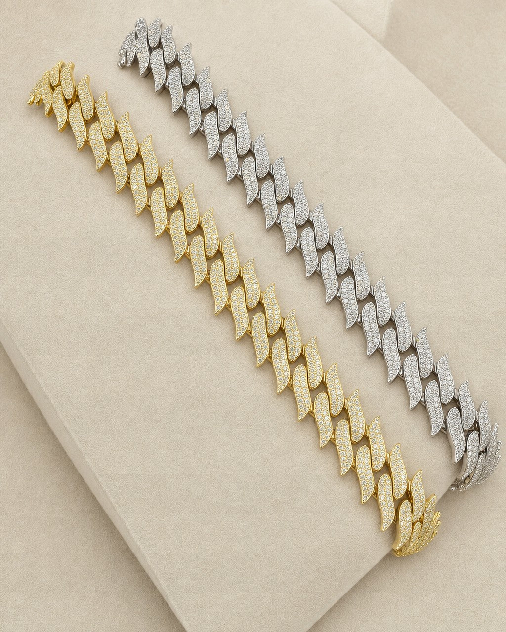 10K 10MM Thorn Razor Cuban Link Diamond Bracelet 8" styled photo