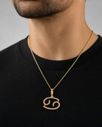 Male model wearing 10K Cancer Sign Diamond Pendant