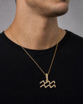 Male model wearing 10K Aquarius Sign Diamond Pendant