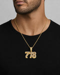 Male model wearing 14K 718 Area Code Diamond Pendant