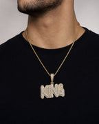 Male model wearing 10K King Name Plate Diamond Pendant