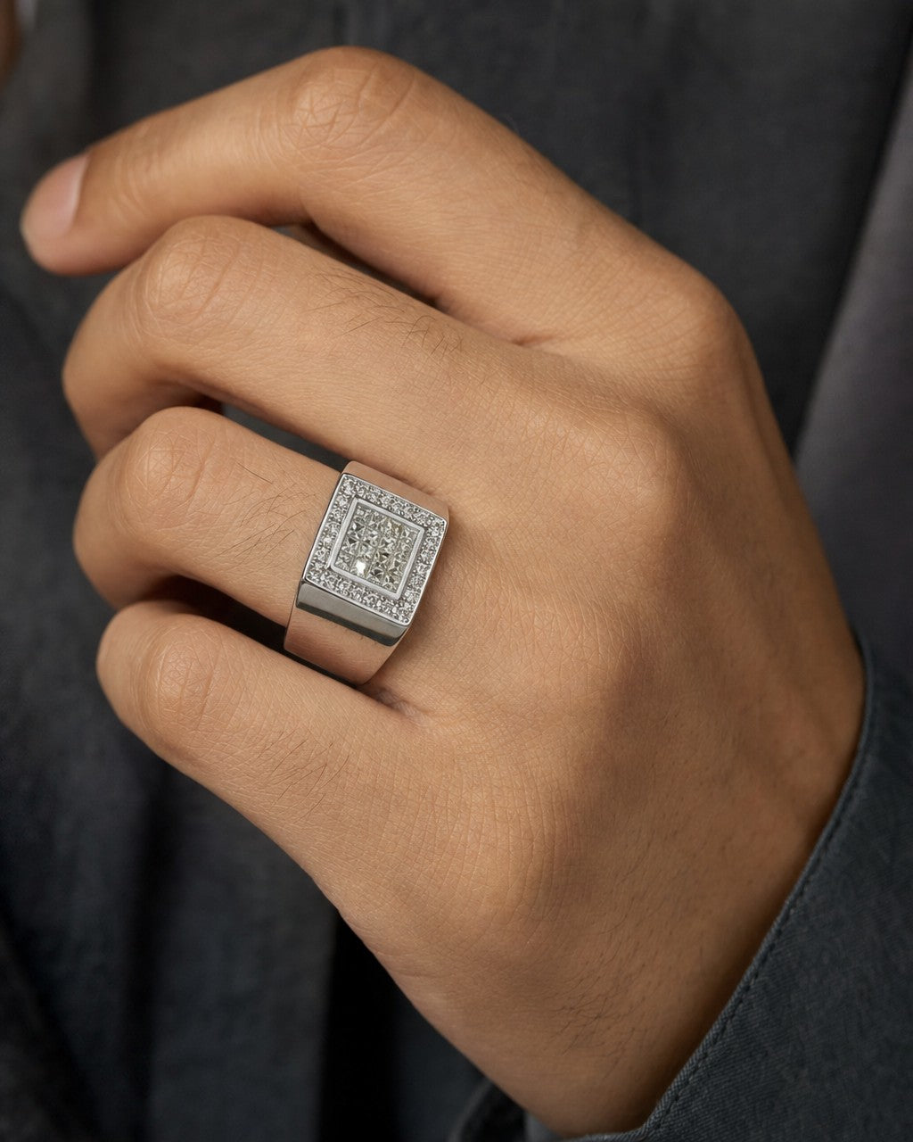 Male model wearing 14K Diamond Morata Ring