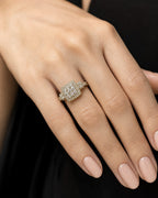 Female model wearing 14K Admire Jumbo Halo Square Diamond Engagement Ring