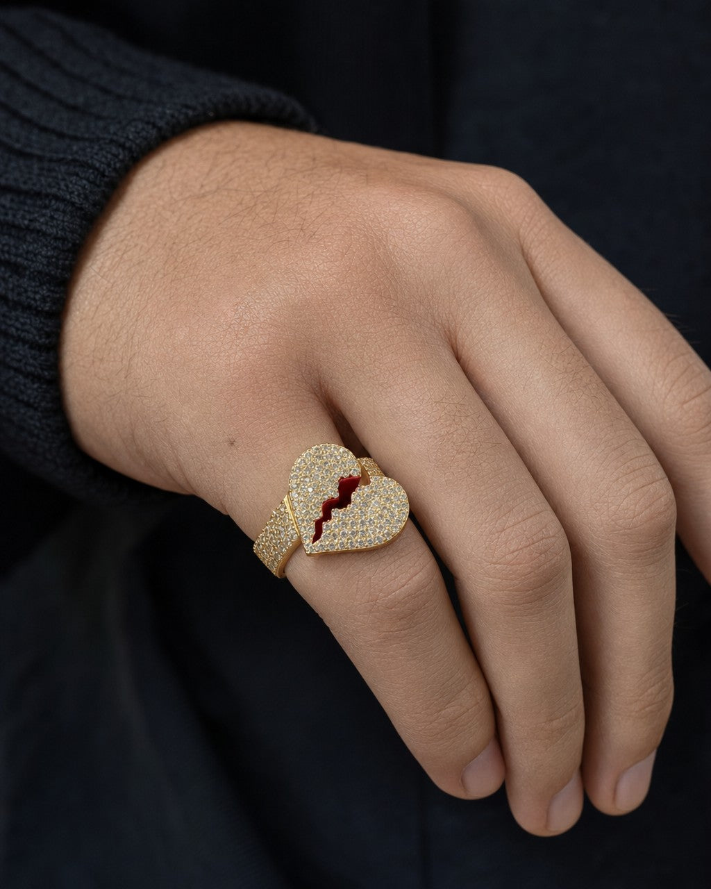 Male model wearing 10K Broken Heart Diamond Ring