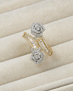 14K Two-Tone Flower Diamond Baguette Bangle Ring styled photo