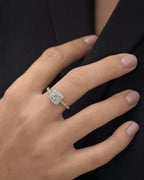 Female model wearing 14K Lucia Rounded Square Diamond Engagement Ring
