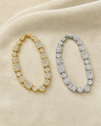 10K 6MM Diamond Baguette Geometric Link Bracelet 8" styled photo