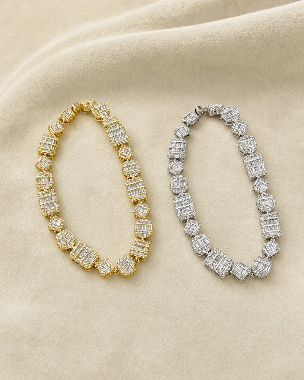 10K 6MM Diamond Baguette Geometric Link Bracelet 8" styled photo