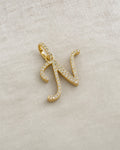 10K Cursive N Initial Diamond Pendant styled photo