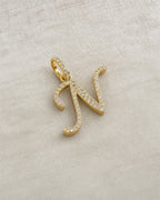 10K Cursive N Initial Diamond Pendant styled photo