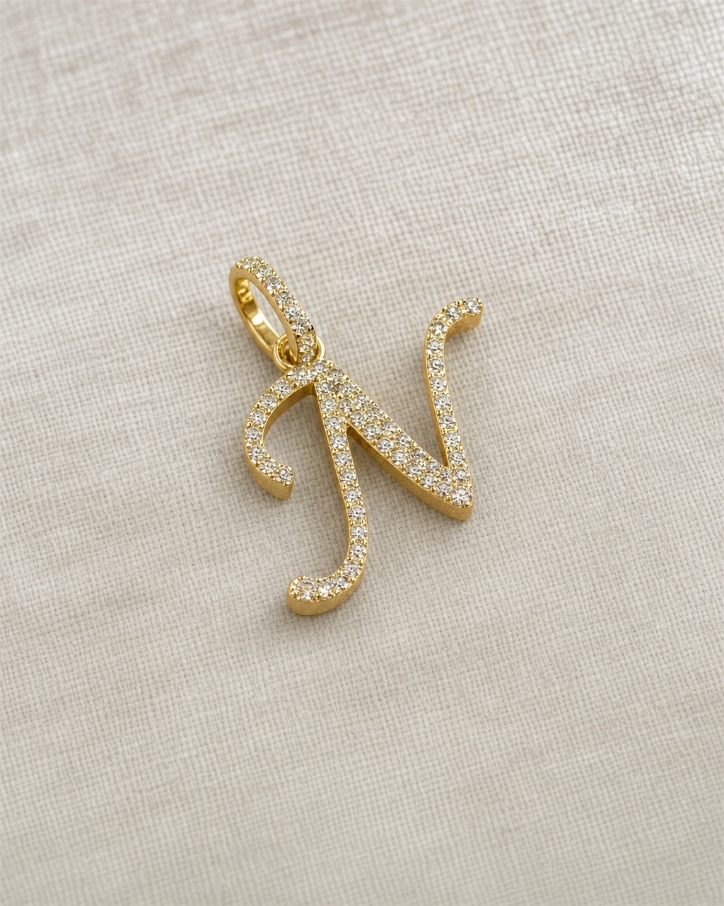 10K Cursive N Initial Diamond Pendant styled photo