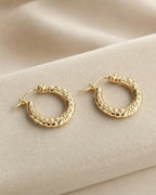 10K Engraved Circle Hoop Earrings styled photo