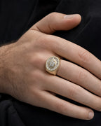 Male model wearing 14K Diamond Baguette Cut Signet Ring