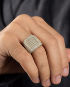Male model wearing 14K Jumbo Stacked Diamond Baguette Ring