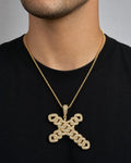 Male model wearing 14K Jumbo Cuban Cross Pendant