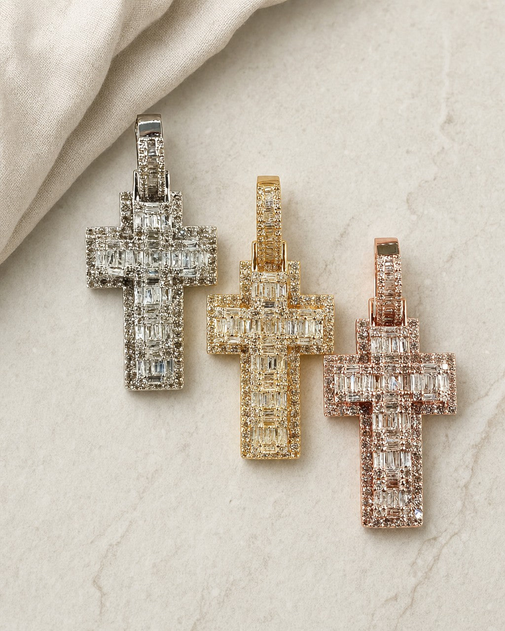 14K 3D Cross Diamond Pendant styled photo