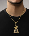 Male model wearing 10K Large Money Bag Diamond Pendant