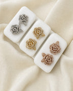 14K Large Rose Flower Diamond Earrings styled photo
