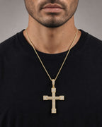 Male model wearing 14K Bold Cross Diamond Pendant
