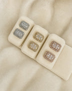 14K Rectangle Diamond Baguette Castle Earrings styled photo