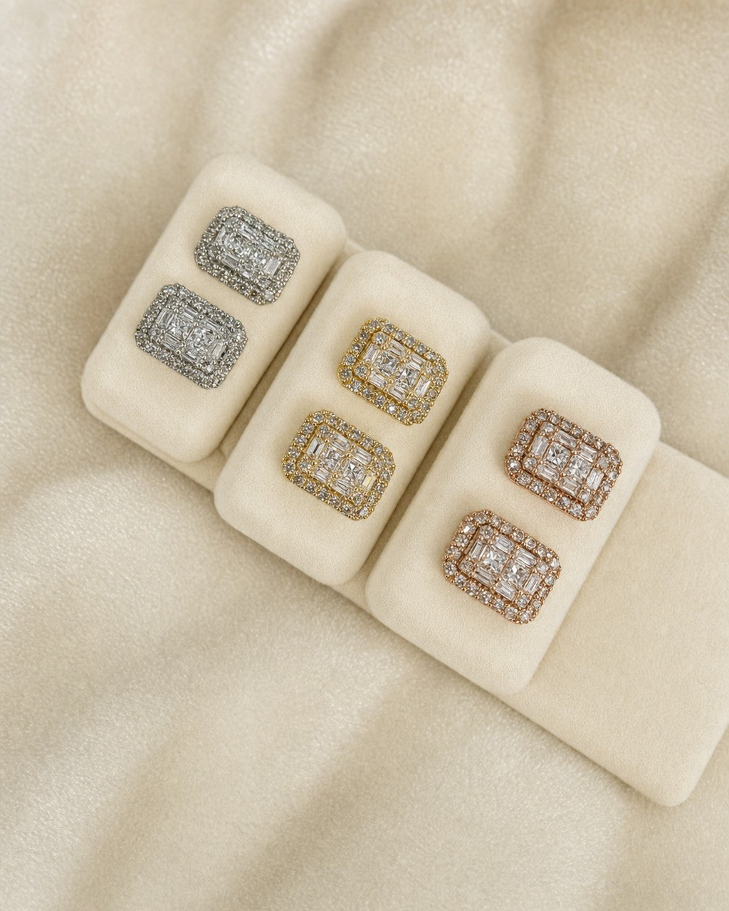 14K Rectangle Diamond Baguette Castle Earrings styled photo