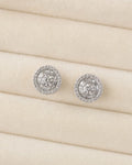 14K Circle Halo Diamond Baguette Stud Earrings styled photo