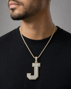 Male model wearing Initial J Diamond Baguette Pendant