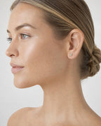 Female model wearing 10K Classic Square Gold and Diamond Earrings