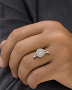 Male model wearing 14K Circle Baguette Ring