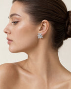 Female model wearing 14K Bridal Diamond Baguette Earrings