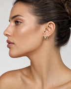 Female model wearing 14K Large Butterfly Diamond Earrings