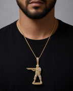 Male model wearing 14K Soldier Diamond Pendant