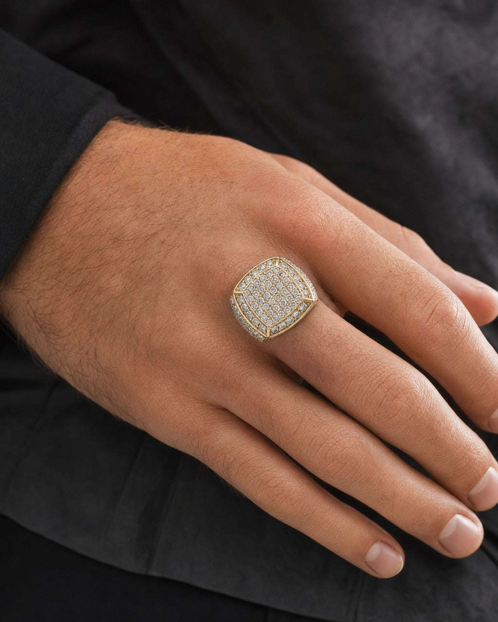 Male model wearing 14K Jumbo Square Diamond Ring