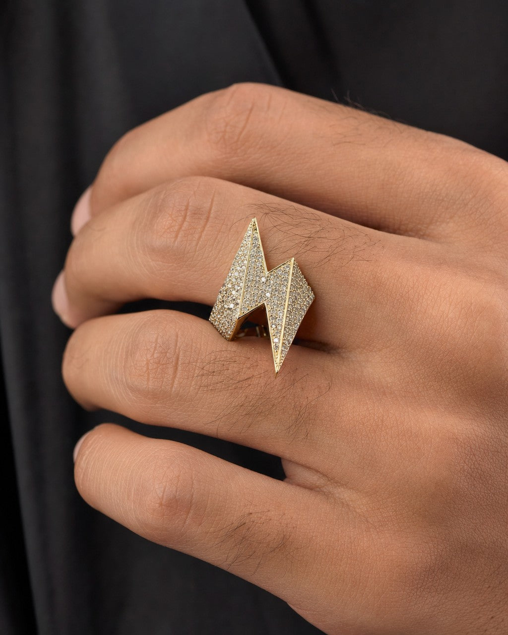 Male model wearing 14K Lightning Diamond Ring